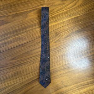 Vintage Brown Paisley Skinny Tie Dacron Orange Black
